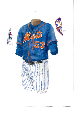 This is an original watercolor painting of the 2015 New York Mets uniform.