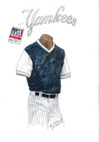 This is an original watercolor painting of the 2017 New York Yankees uniform.