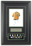 This is an original watercolor painting of the 2012 Oakland Athletics uniform.