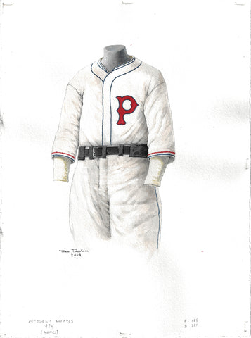 This is an original watercolor painting of the 1934 Pittsburgh Pirates uniform.