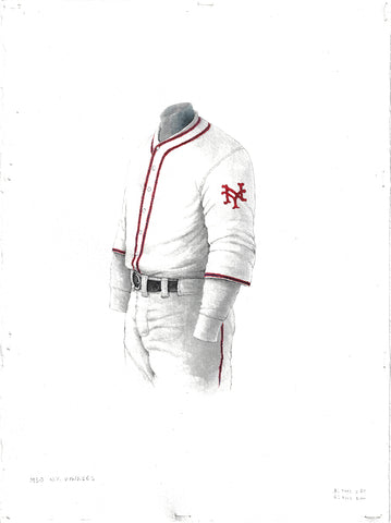 This is an original watercolor painting of the 1930 San Francisco Giants uniform.