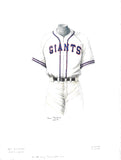 This is an original watercolor painting of the 1944 San Francisco Giants uniform.