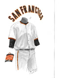 This is an original watercolor painting of the 2007 San Francisco Giants uniform.