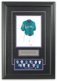 This is an original watercolor painting of the 2012 Seattle Mariners uniform.
