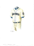 This is an original watercolor painting of the 2017 Seattle Mariners uniform.