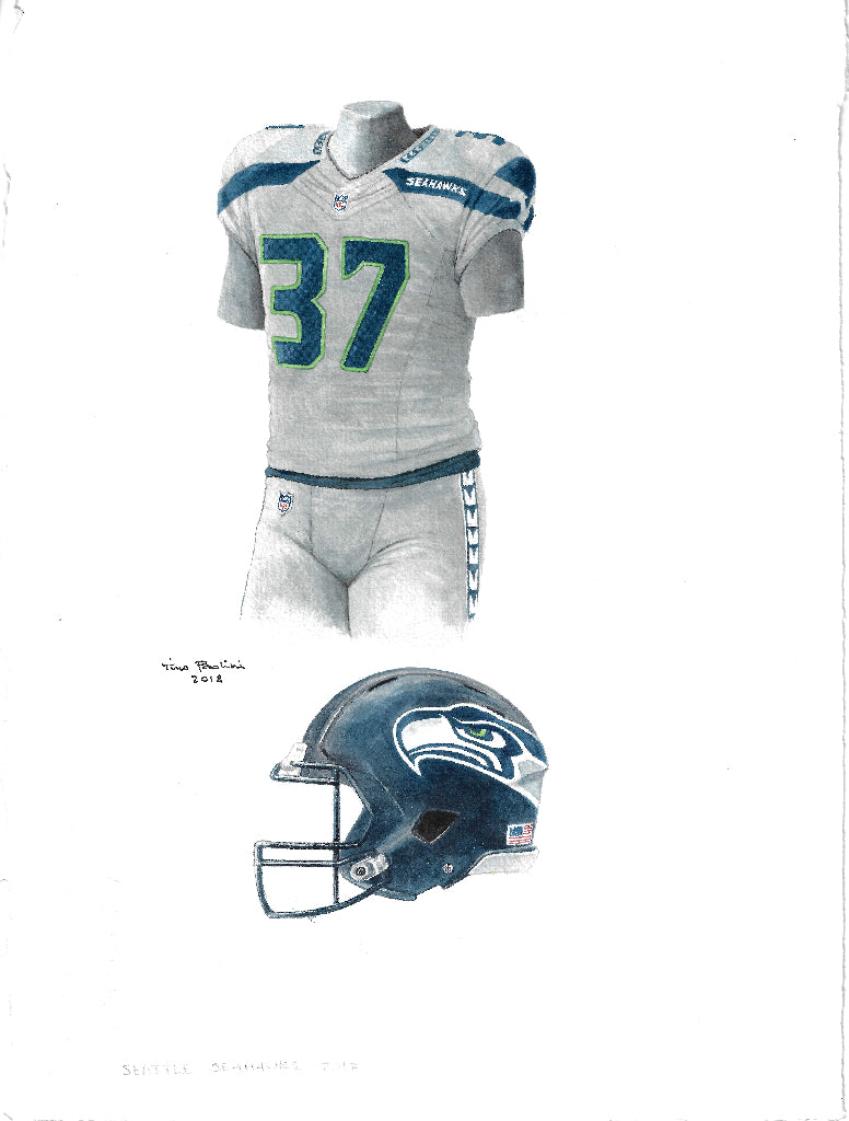 football helmet 2017 seahakws NFL Seattle Seahawks 2017 uniform original art – Heritage Sports Art