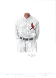 This is an original watercolor painting of the 1928 St. Louis Cardinals uniform.