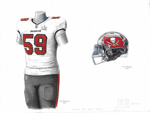 Tampa Bay Buccaneers 2020 white uniform - Heritage Sports Art - original watercolor artwork