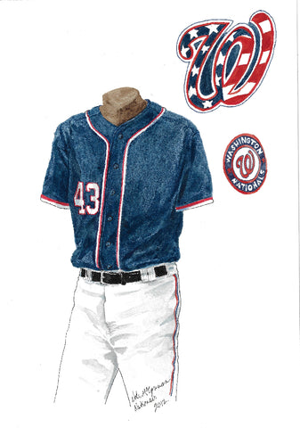 This is an original watercolor painting of the 2012 Washington Nationals uniform.
