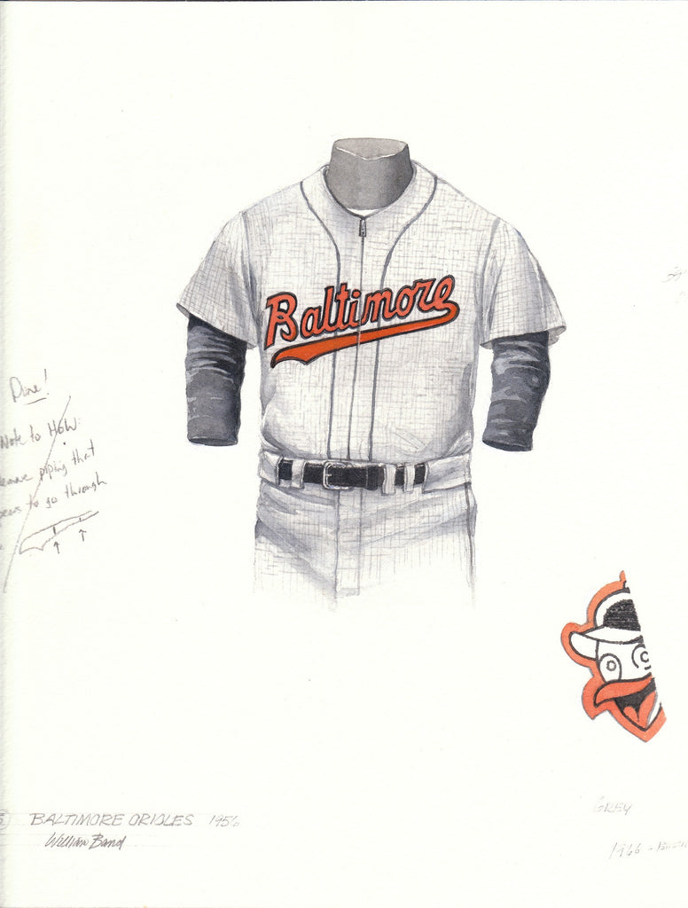 MLB Baltimore Orioles 1956 uniform original art – Heritage Sports Art