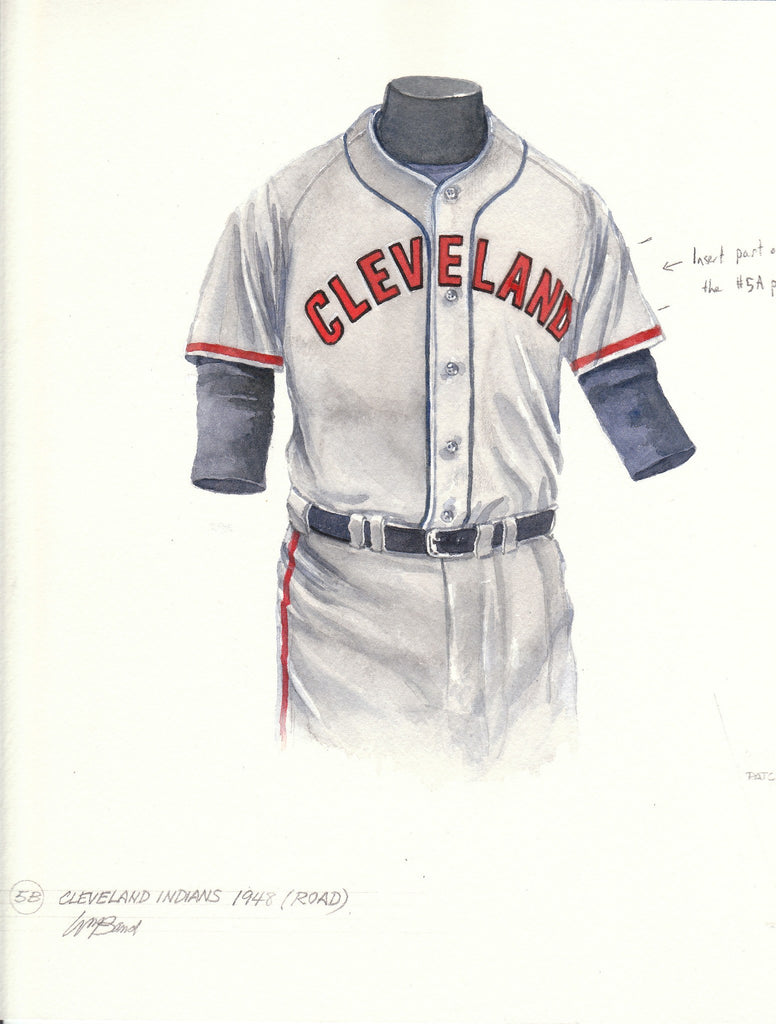 MLB Cleveland Guardians 1948 road uniform original art – Heritage Sports Art