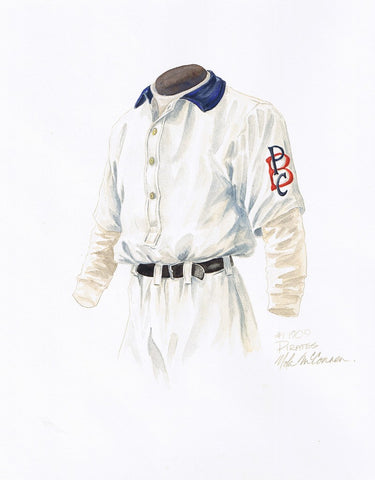 This is an original watercolor painting of the 1909 Pittsburgh Pirates uniform.