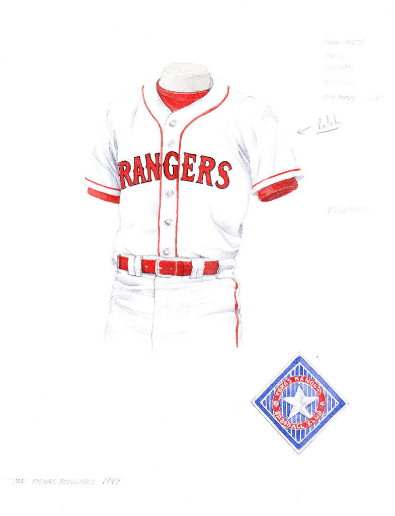 MLB Texas Rangers 1999 uniform original art – Heritage Sports Art