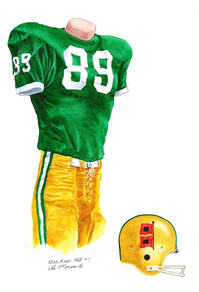 NCAA Miami Hurricanes 1968 uniform original art – Heritage Sports Art NCAA Miami Hurricanes 1968 uniform original art – Heritage Sports Art
