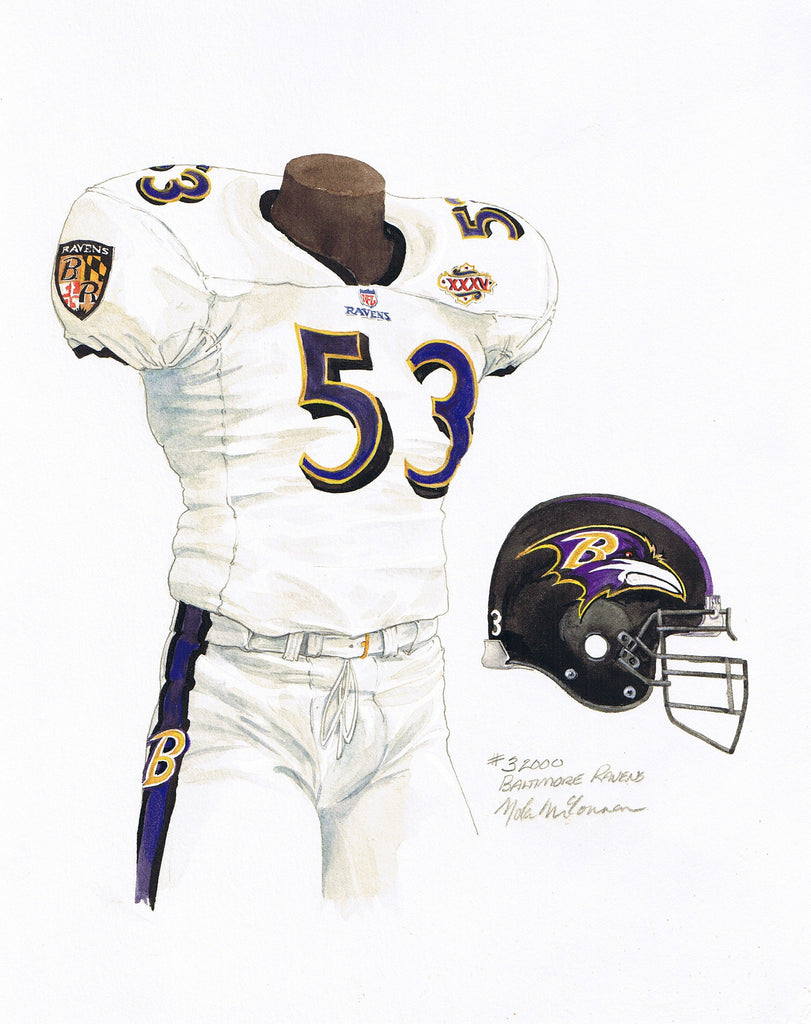 NFL Baltimore Ravens 2000 uniform original art – Heritage Sports Art