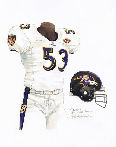 Baltimore Ravens 2000 White - Heritage Sports Art - original watercolor artwork - 1