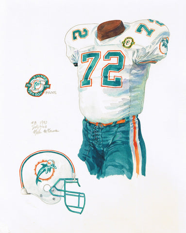 Miami Dolphins 1990 - Heritage Sports Art - original watercolor artwork - 1