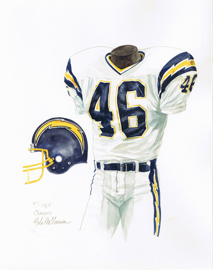 Los Angeles Chargers Jersey Chargers 80s Uniform NFL Los Angeles Chargers 1985 Uniform Original Art – Heritage