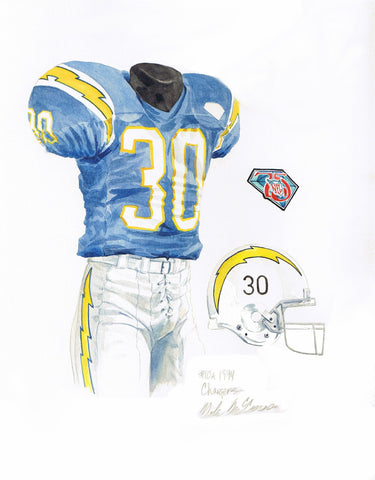 San Diego Chargers 1994 Throwback - Heritage Sports Art - original watercolor artwork - 2