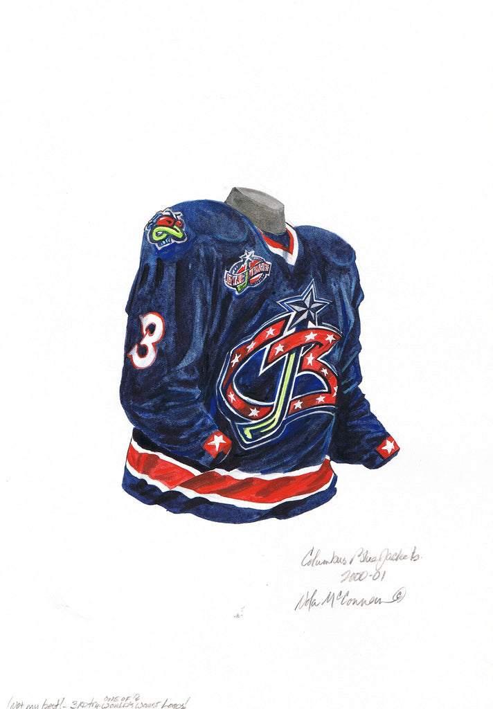 NHL Columbus Blue Jackets 2003-04 uniform and jersey original art –  Heritage Sports Art