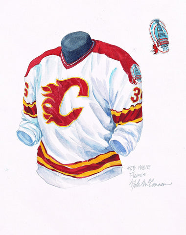 Calgary Flames 1988-89 White - Heritage Sports Art - original watercolor artwork - 1