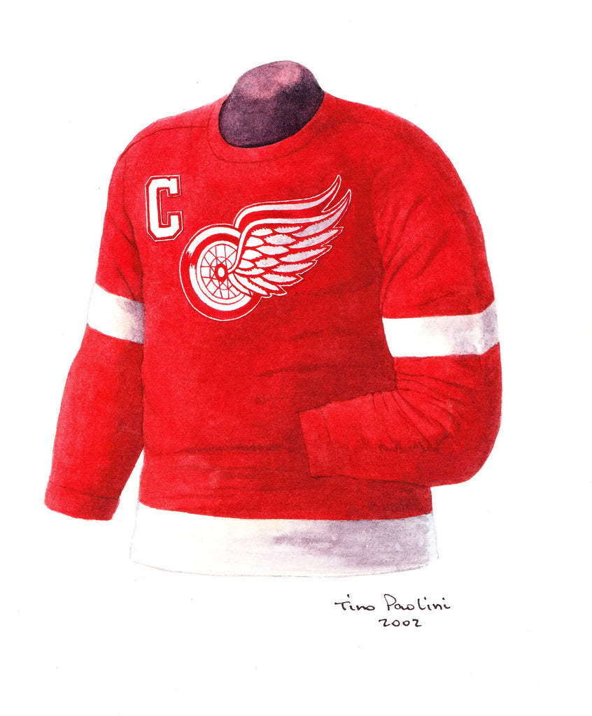 NHL Detroit Red Wings 1954-55 uniform and jersey original art Heritage Sports Art NHL Detroit Red Wings 1954-55 uniform and jersey original art Heritage Sports Art