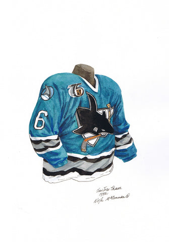 San Jose Sharks 1992-93 - Heritage Sports Art - original watercolor artwork - 1