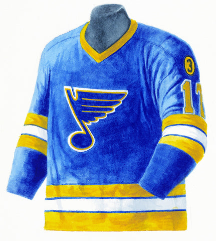 NHL St. Louis Blues 1984-85 uniform and jersey original art – Heritage  Sports Art