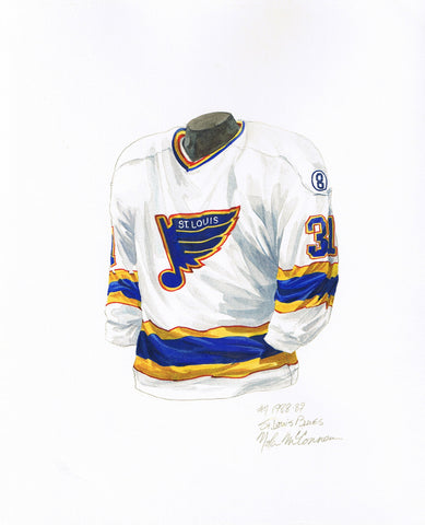 NHL St. Louis Blues 1986-87 uniform and jersey original art – Heritage  Sports Art