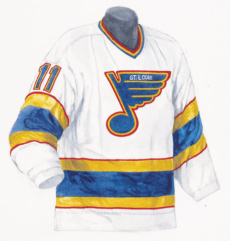 NHL St. Louis Blues 1984-85 uniform and jersey original art – Heritage  Sports Art